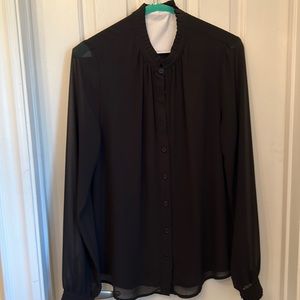 Black long sleeve pleated neck/ cuff shirt